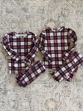 Kids Gap Matching Red and Cream Plaid Pajama Set - Cozy Long Sleeve Sleepwear